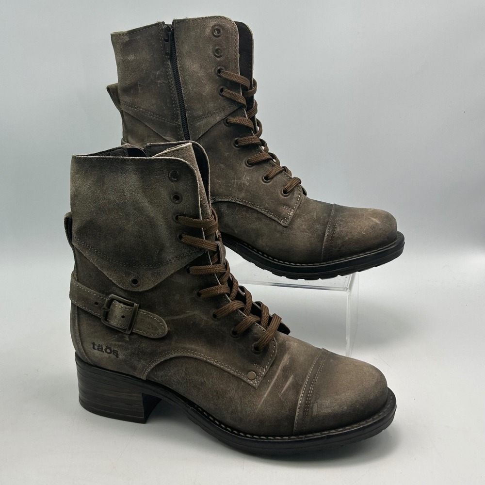 Taos Crave Combat Boots Women 8-8.5 Brown Leather Lace Up Zip Moto Gorpcore
